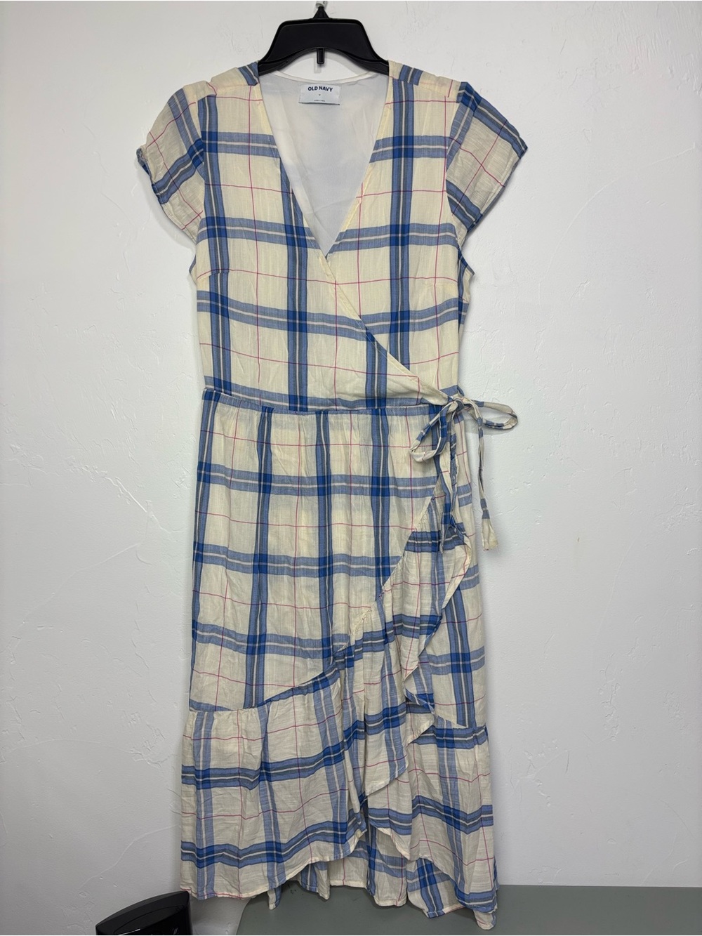 Old Navy Women's Medium Plaid Faux Wrap Dress Cotton Blend Picnic Academia Prep